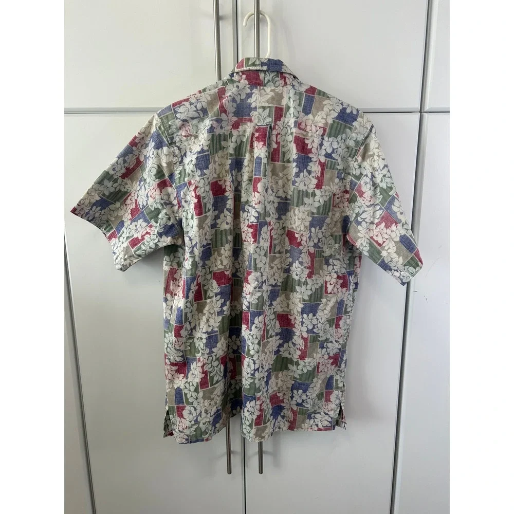 Go Barefoot Mens Hawaiian Shirt Large Floral‎ Patchwork Cotton Made in USA